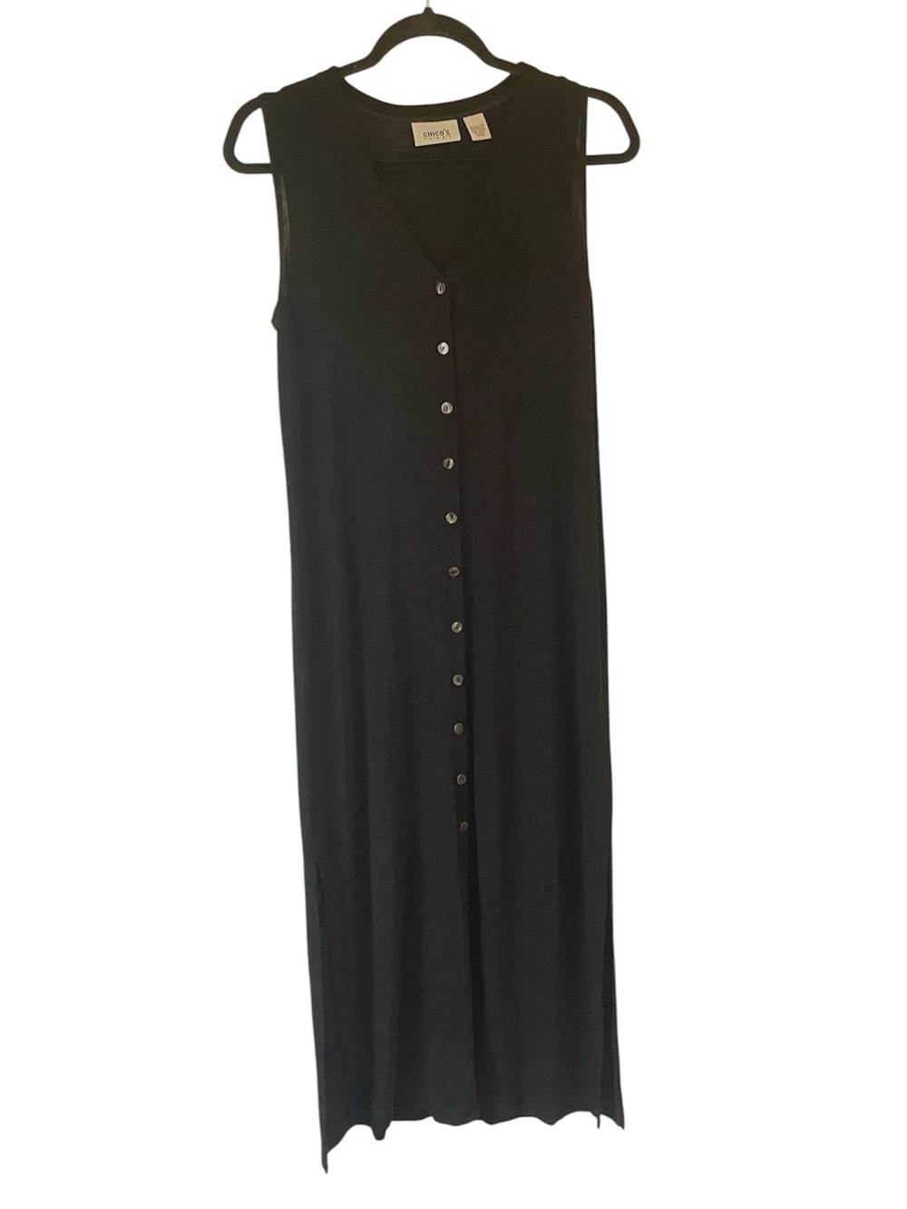 Chico’s Travelers black button down sleeveless maxi length dress size 2